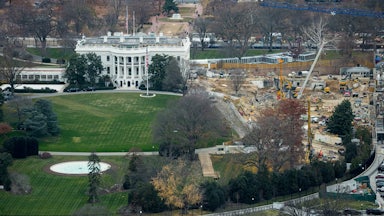 An aerial view of construction at the White House