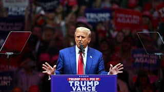 Donald Trump speaks with spread hands