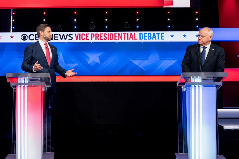 JD Vance and Tim Walz on the vice presidential debate stage
