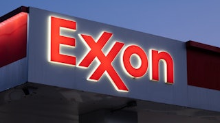 The Exxon logo at a gas station