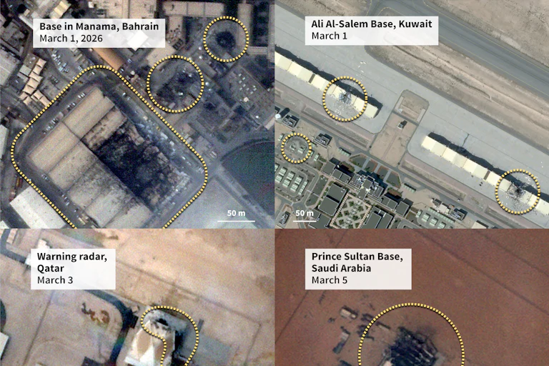 Satellite images of bases destroyed in Iran