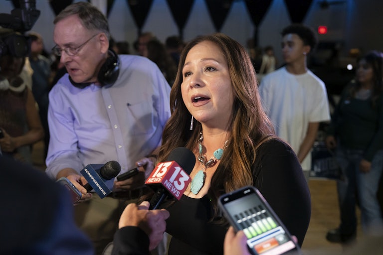 Representative-elect Adelita Grijalva speaks to reporters after winning her election