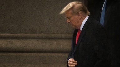 Former U.S. President Donald Trump departs the Waldorf Astoria where he held a press conference following his appearance in court on January, 9 2024 in Washington, DC. The D.C. Appeals Court held a hearing on the former President's claim that he is immune from prosecution in the 2020 election case.