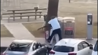 Screnshot of a video fo the bystander tackling one of the gunmen.