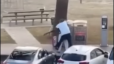 Screnshot of a video fo the bystander tackling one of the gunmen.