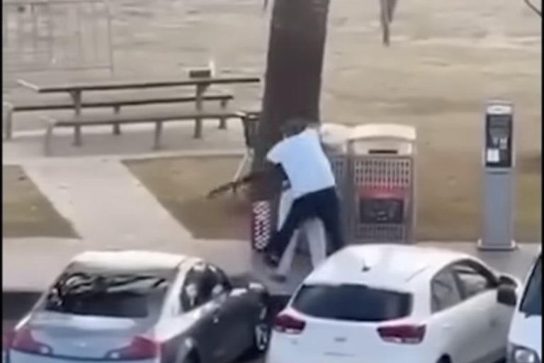 Screnshot of a video fo the bystander tackling one of the gunmen.