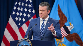 Defense Secretary Pete Hegseth speaks at a news conference.