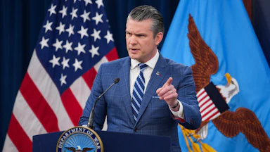 Defense Secretary Pete Hegseth speaks at a news conference.