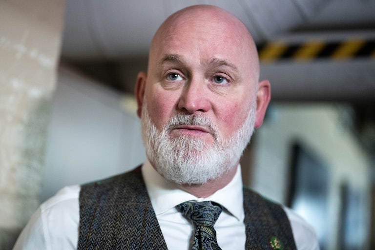 Representative Derrick Van Orden speaks to reporters in the Capitol