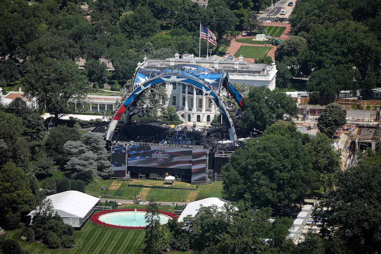 An aerial view of the UFC octagon at the White House for Donald Trump’s birthday