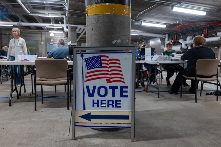 Poll workers count ballots in Janesville, Wisconsin