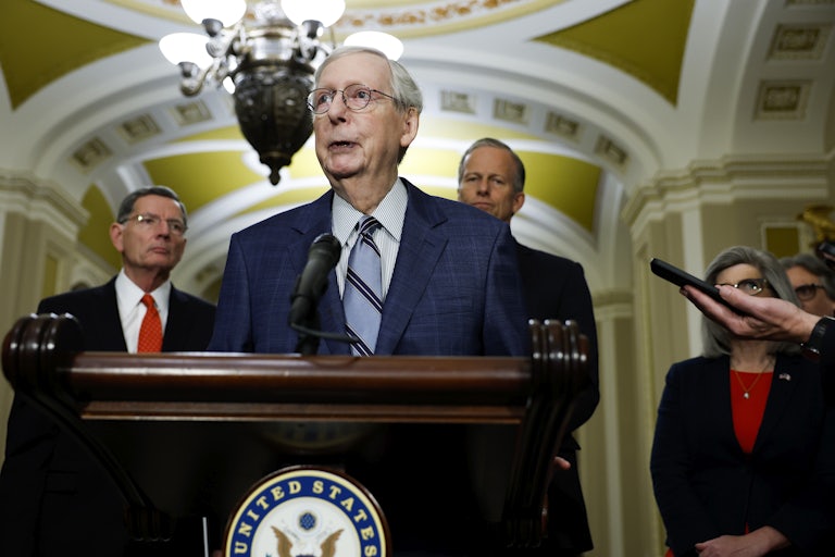 Mitch McConnell speaks at a podium