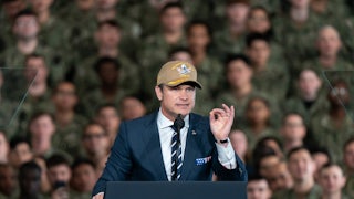 Defense Secretary Pete Hegseth speaks to troops.