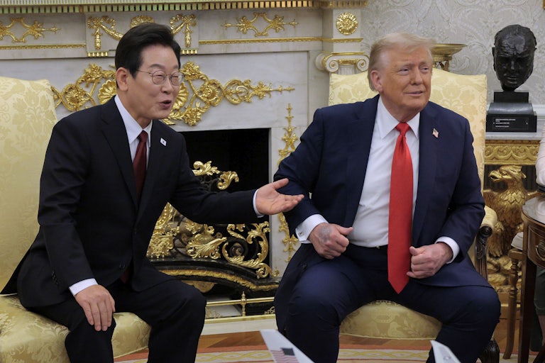 President Donald Trump and South Korean President Lee Jae Myung meet at the White House.
