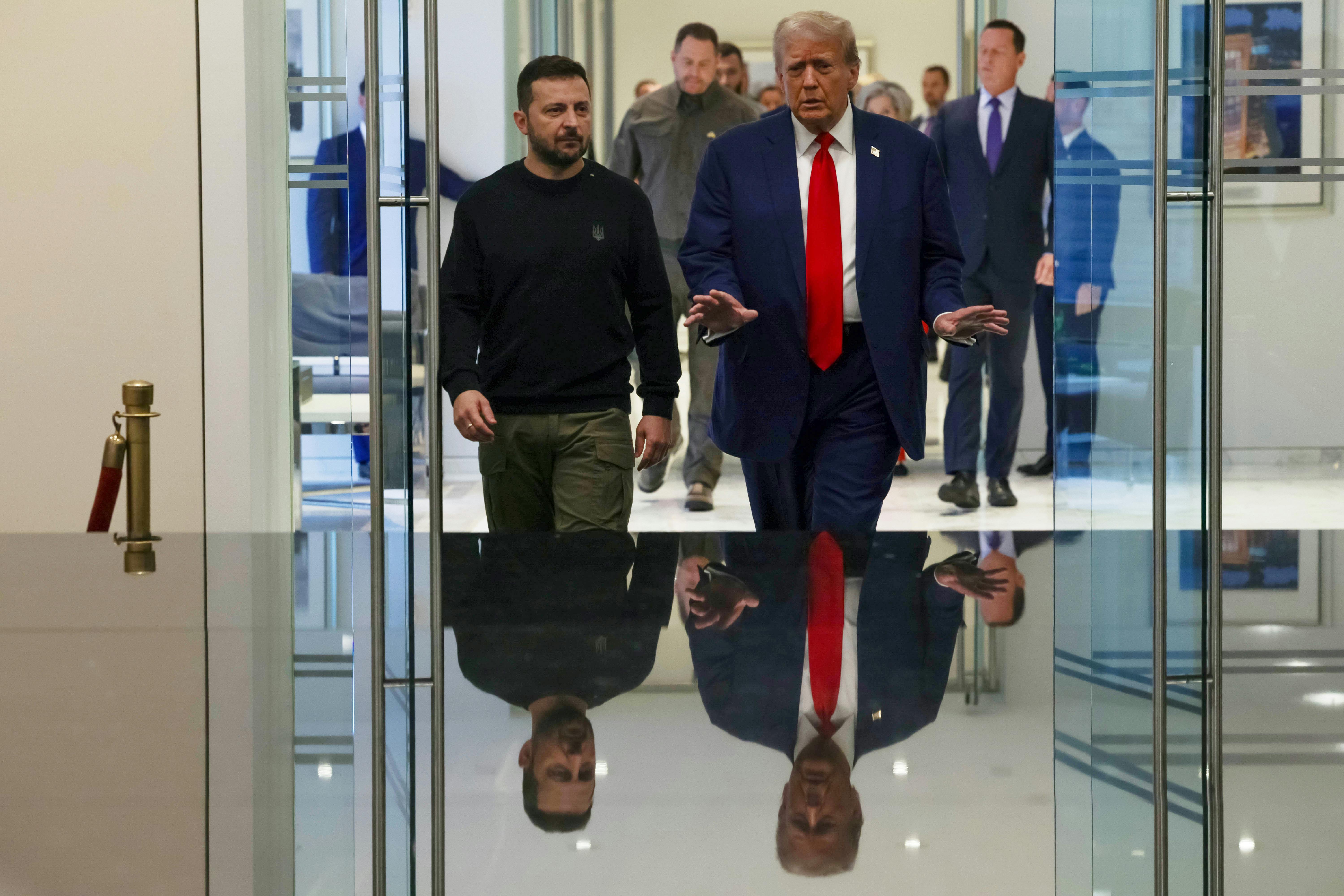 Ukrainian President Volodymyr Zelenskiy and Donald Trump at a meeting in New York City 