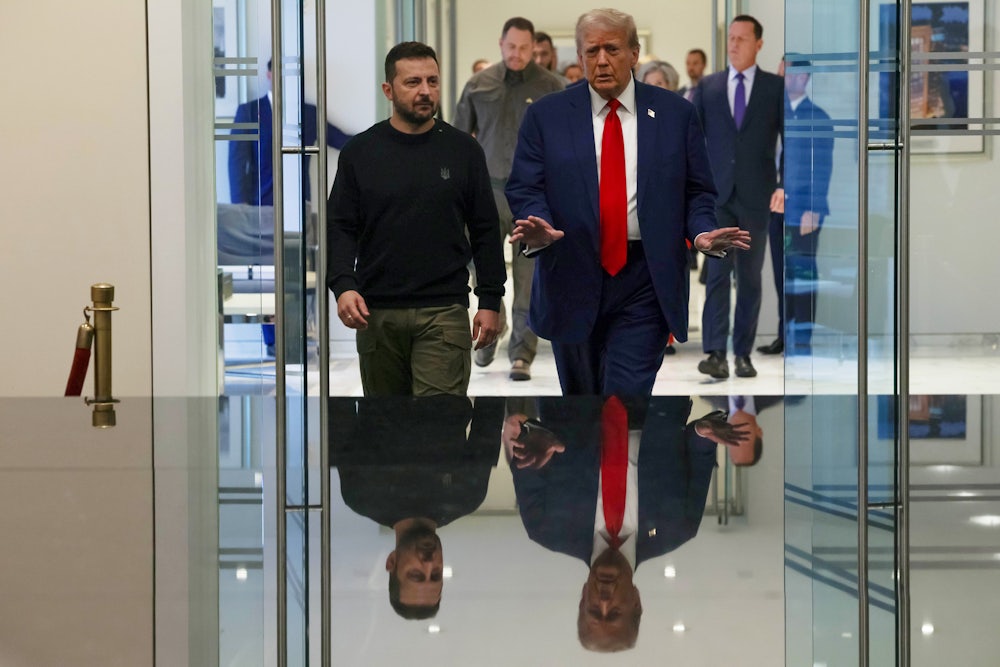 Ukrainian President Volodymyr Zelenskiy and Donald Trump at a meeting in New York City