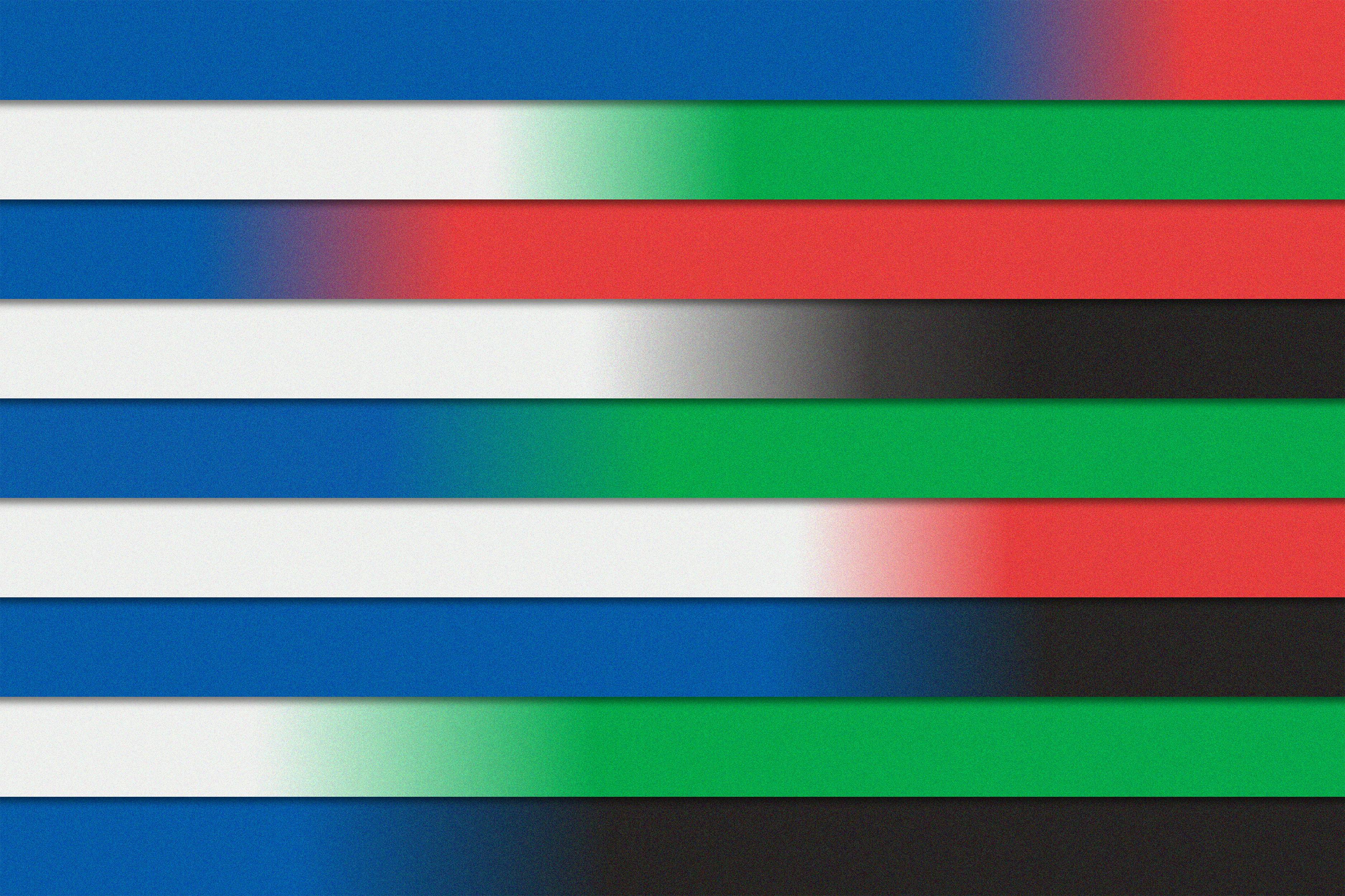Illustration of the colors of the Israeli and Palestinian flags merging, symboling the proposed path forward for Middle East peace