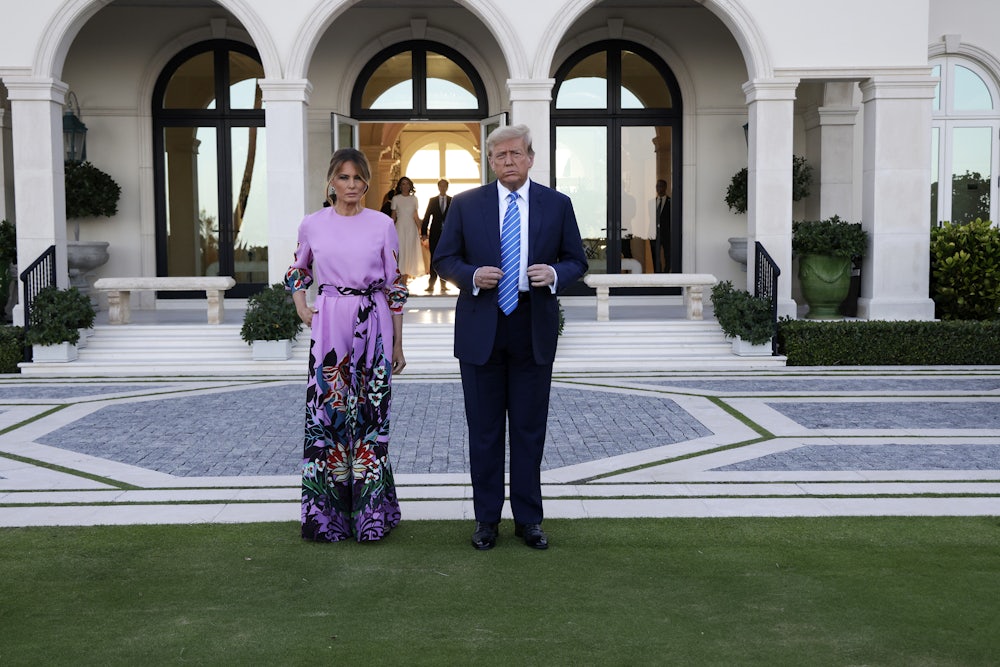 Donald and Melania Trump at the Palm Beach home of billionaire investor John Paulson