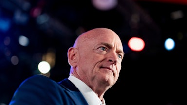 Senator Mark Kelly at a press conference.