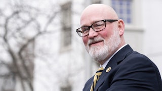 Representative Derrick Van Orden addresses reporters outside the Capitol Hill Club