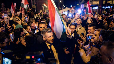Peter Magyar, leader of Hungary’s Tisza Party, on election night