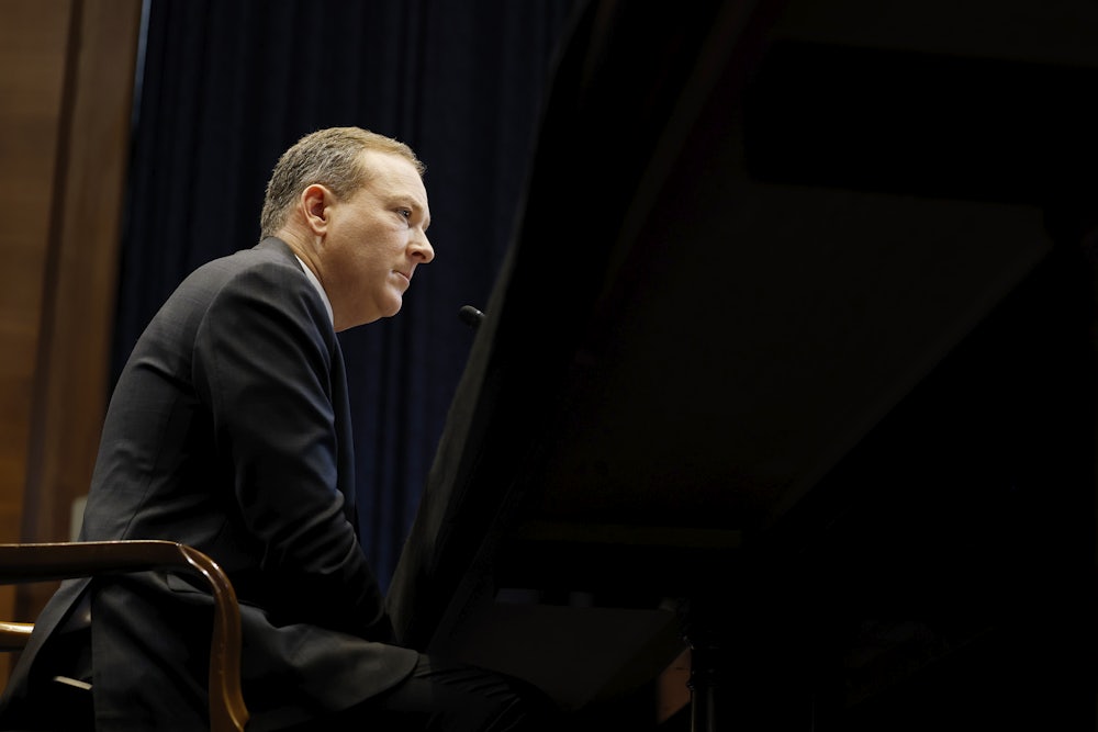 A profile view of Lee Zeldin during his confirmation hearings on Capitol Hill in mid-January