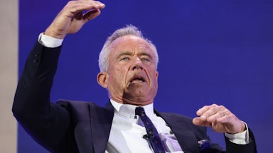 Health Secretary Robert F. Kennedy Jr. makes hand gestures while speaking.