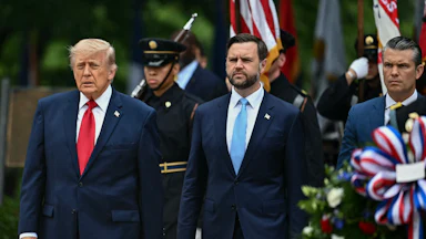 President Donald Trump, Vice President JD Vance, and Defense Secretary Pete Hegseth stand side by side.