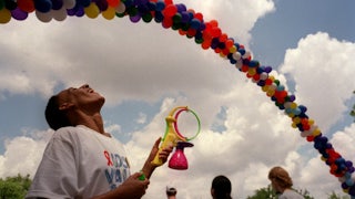 The starting line of the 12th Annual AIDS walk in Minnehaha Park, Minneapolis, in May 2000