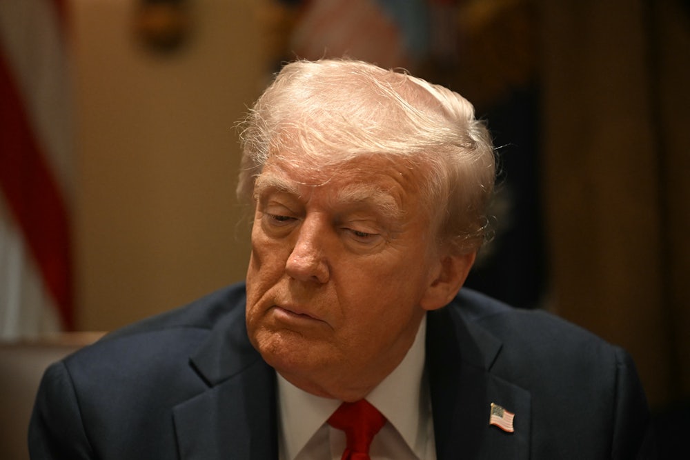 Donald Trump looks down during his Cabinet meeting