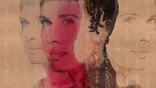 Portrait of Patricia Lockwood. The multiple images of Lockwood represent her describing herself in terms of doubles.