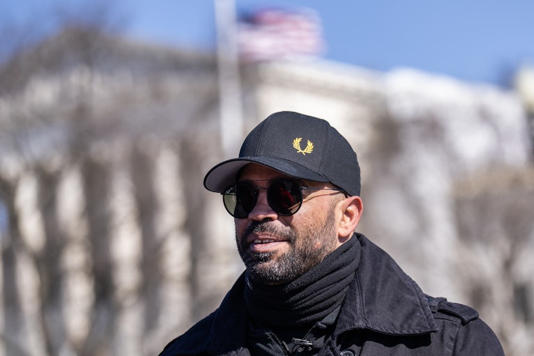 Former Proud Boys leader Enrique Tarrio stands outside the U.S. Capitol