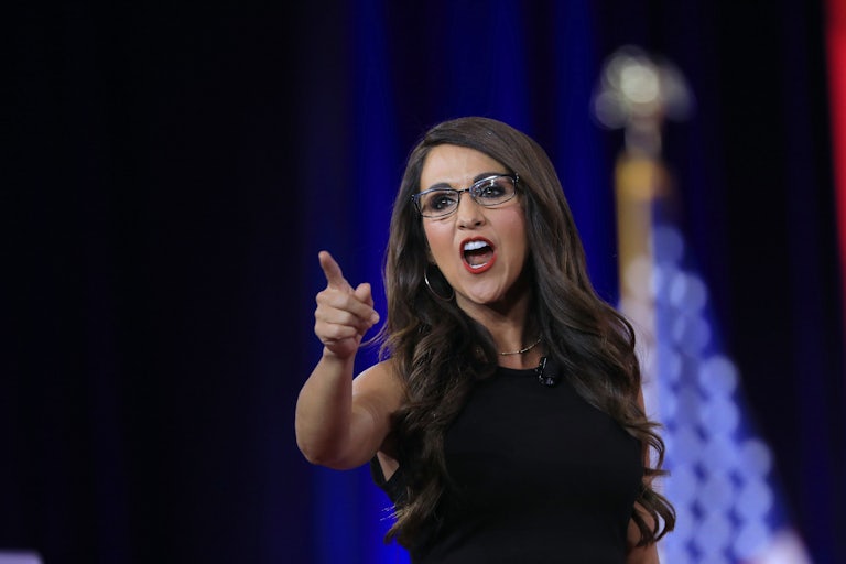 Lauren Boebert gestures as she speaks