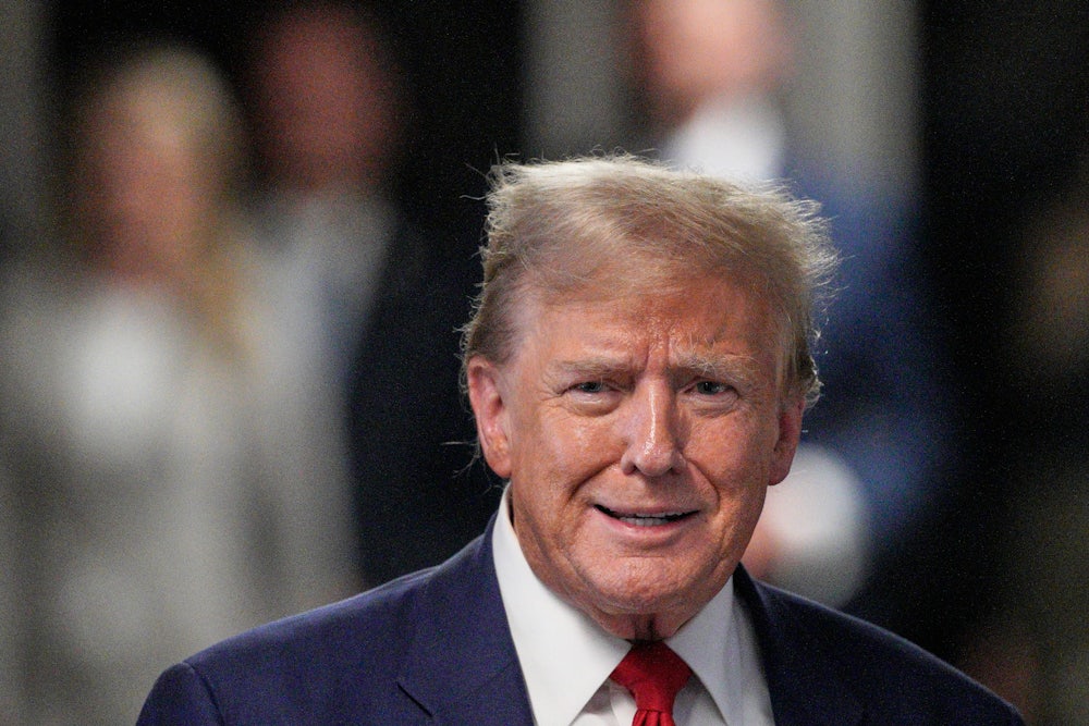 Trump outside of the courtroom during his trial in Manhattan