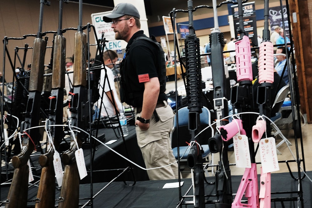 Guns sit for sale at a gun show in Fort Worth, Texas.