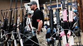 Guns sit for sale at a gun show in Fort Worth, Texas.