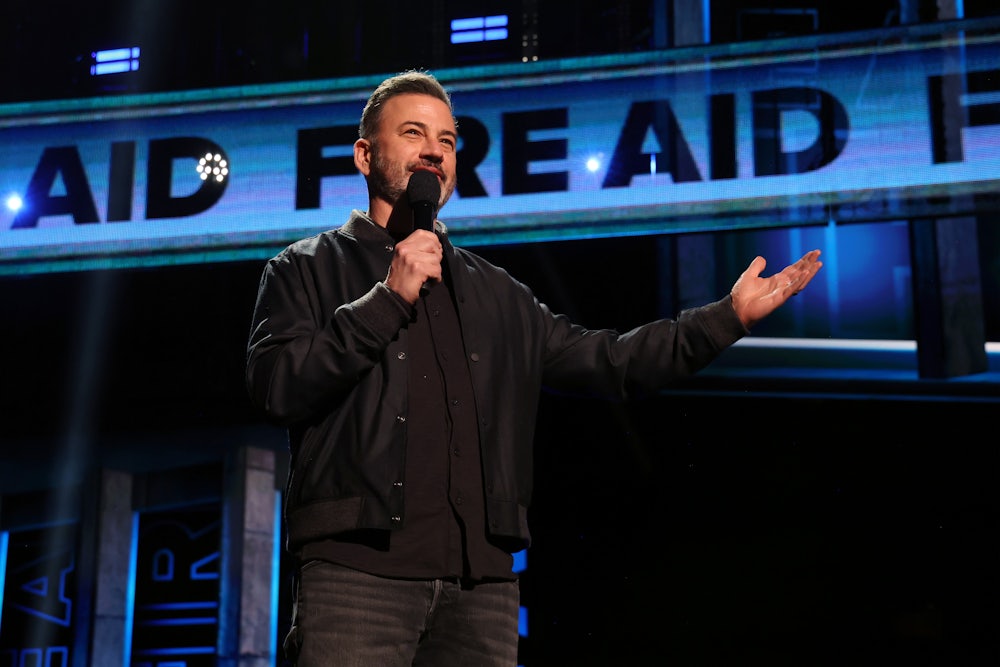 Jimmy Kimmel speaks onstage during the FIREAID Benefit Concert for California Fire Relief in Inglewood, California.