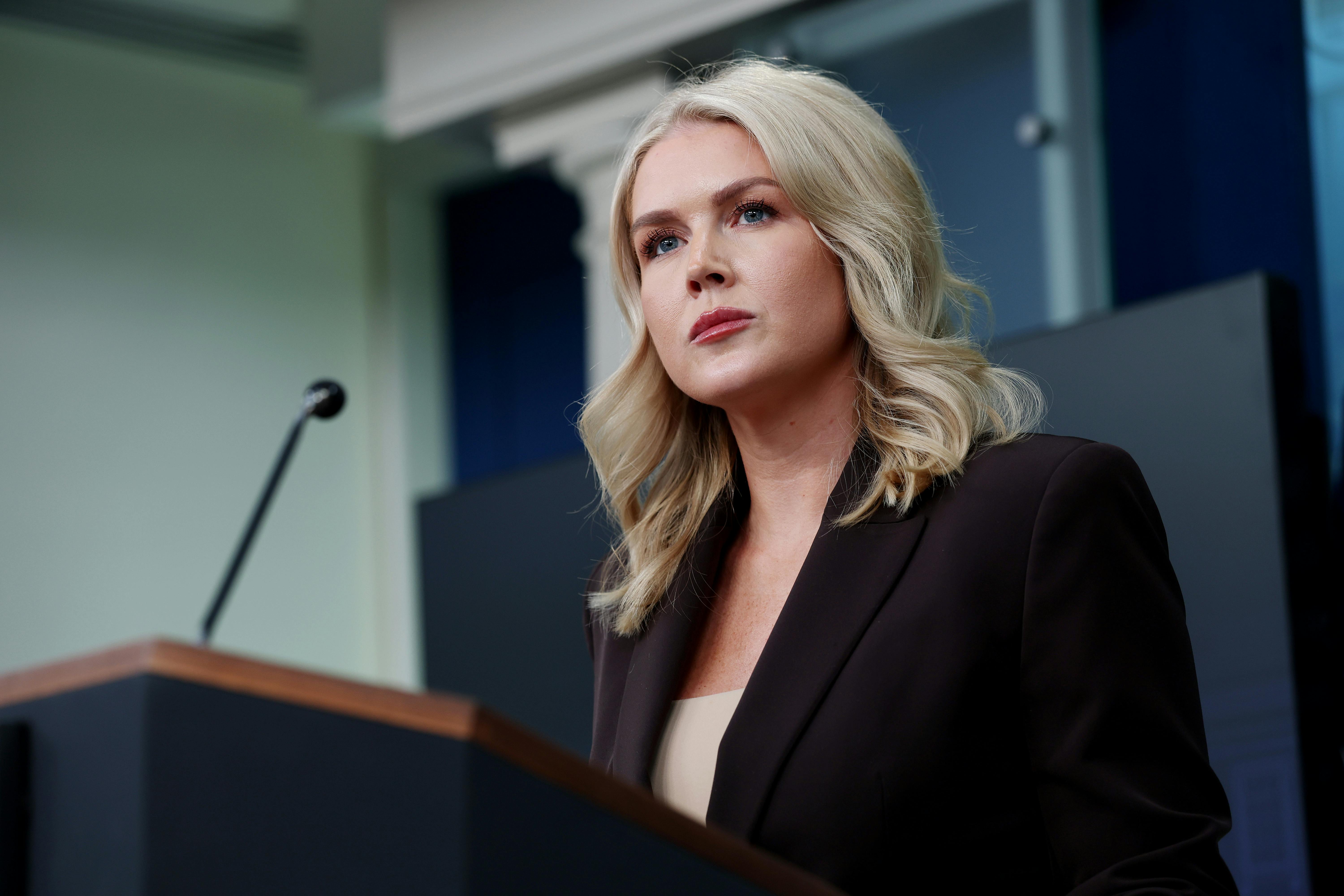 White House Press Secretary Karoline Leavitt looks irritated