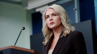 White House Press Secretary Karoline Leavitt looks irritated