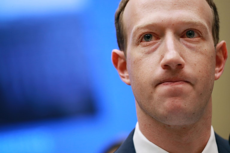 A close-up of Mark Zuckerberg's face.
