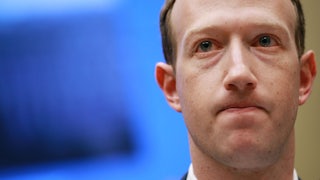 A close-up of Mark Zuckerberg's face.
