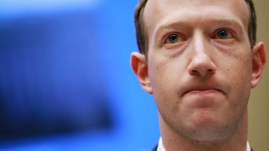 A close-up of Mark Zuckerberg's face.