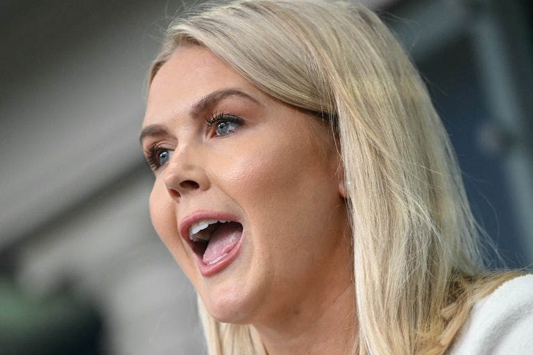 Press Secretary Karoline Leavitt speaks during a White House press briefing