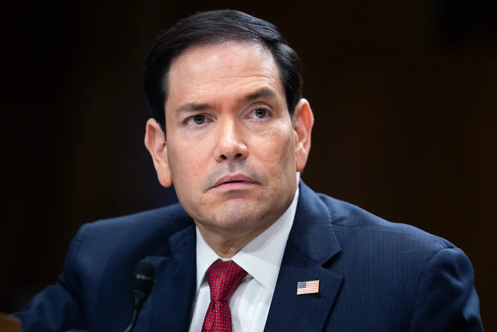 Marco Rubio stares nervously