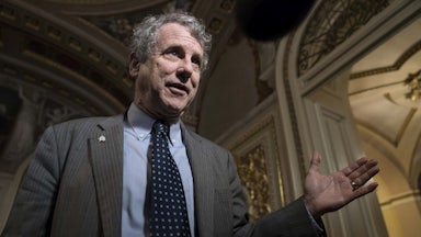 Ohion Senator Sherrod Brown speaks to reporters on Capitol Hill.