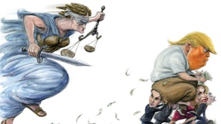 Justice pursuing Trump who is counting money