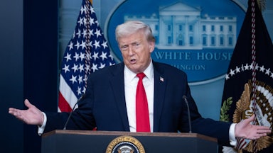 Trump speaking at a White House briefing