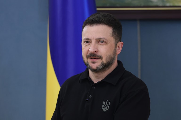 Ukrainian President Volodymyr Zelenskiy speaks during a press conference in London