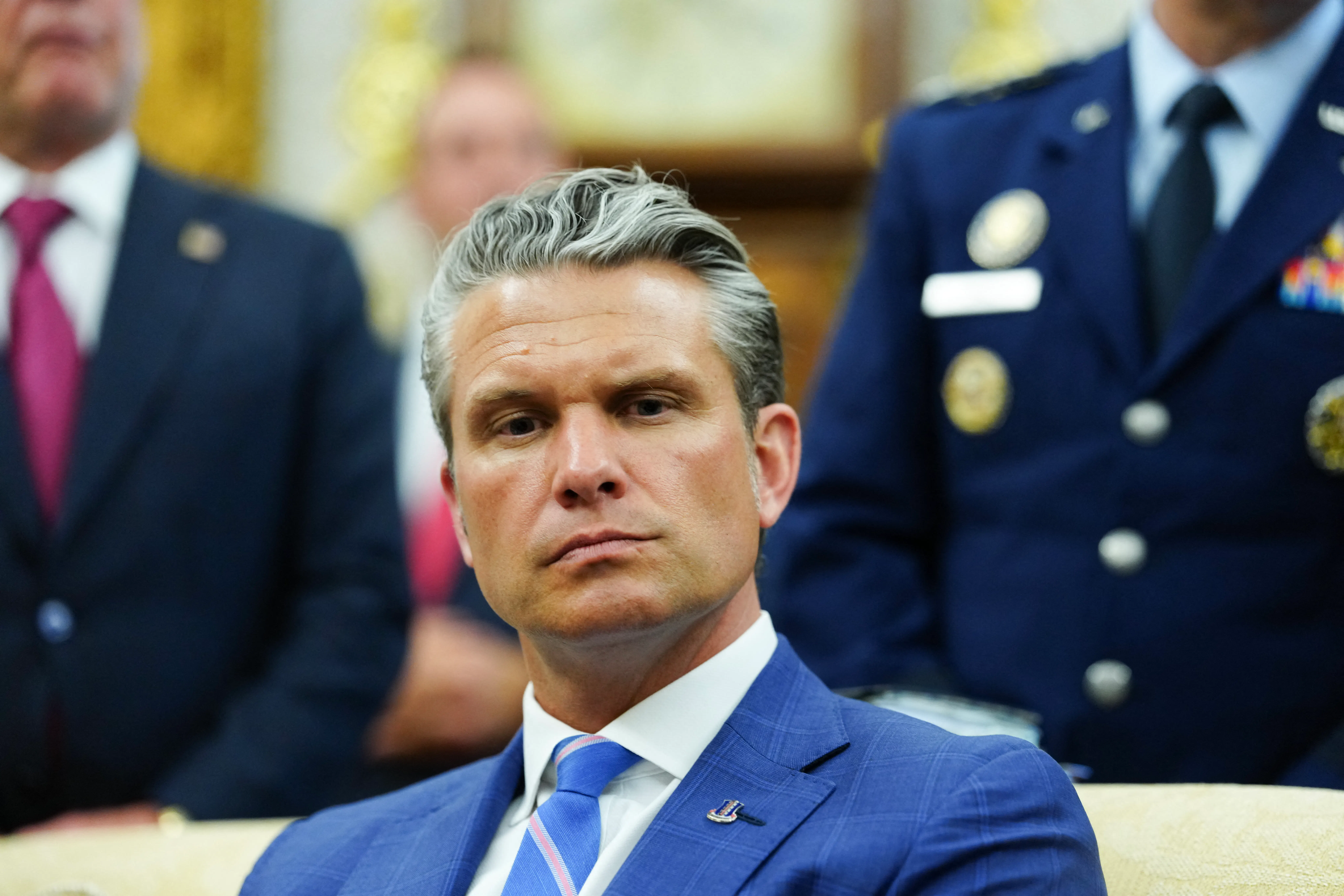 Defense Secretary Pete Hegseth appears gloomy