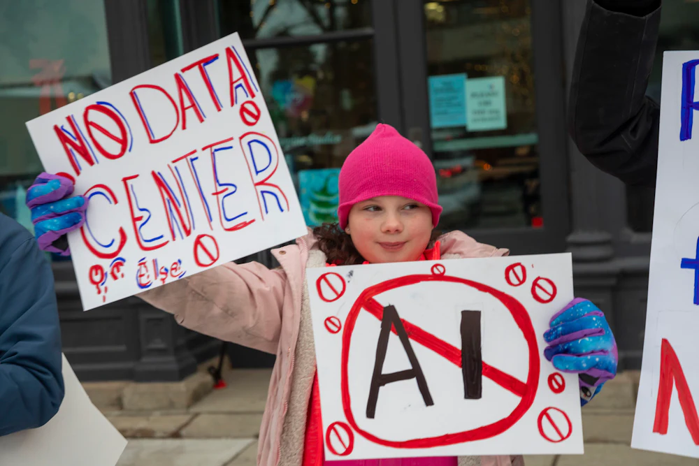 Rural Michigan residents protesting an AI data center